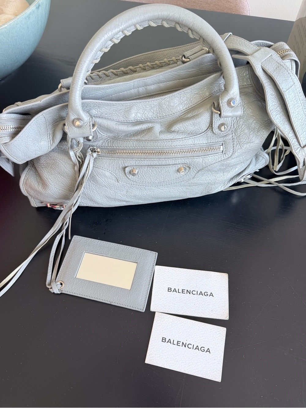 Balenciaga Light Gray Classic Motorcycle Satchel
